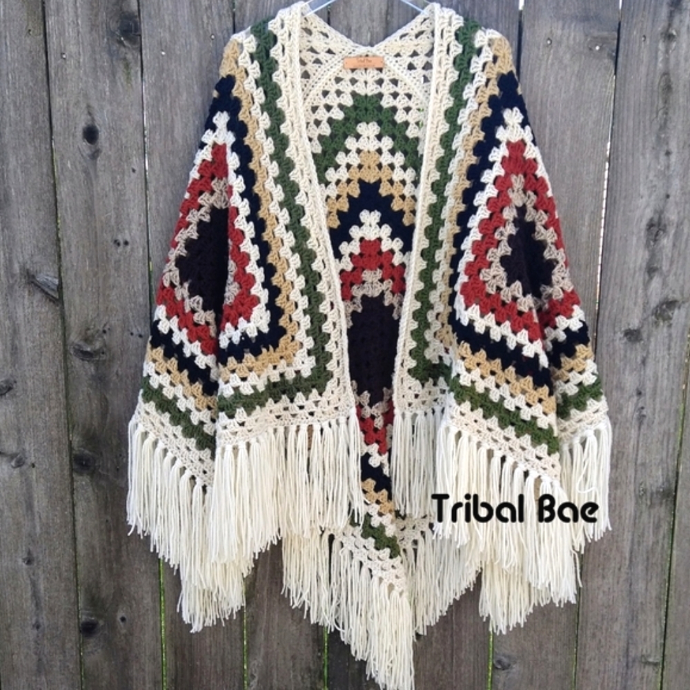 Country Boho Ruana Designer Crochet by Tribal Bae